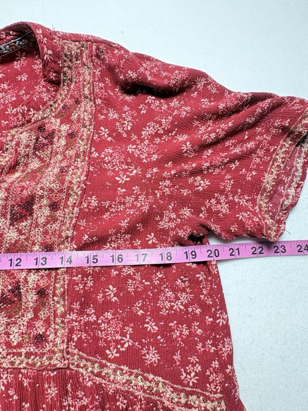KNOX ROSE Women Crop Embroidered Short Sleeve Boxy Top Sz XXL Red Boho 14-11 - Picture 8 of 9
